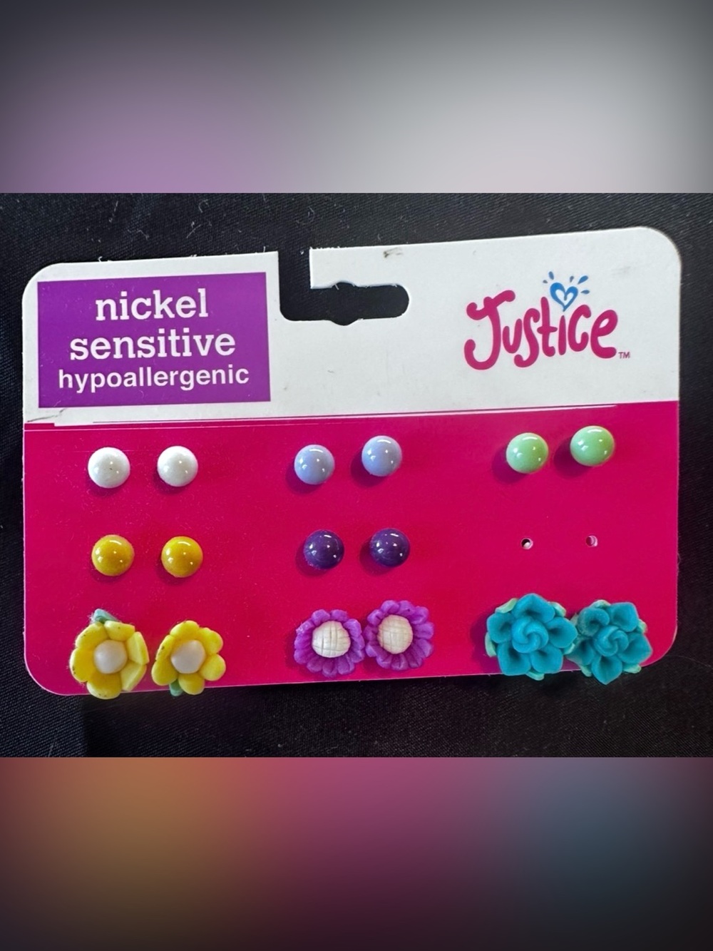 #JC63 Justice Kids 6-Pair Flower and Stud Earring Set - Multicolor